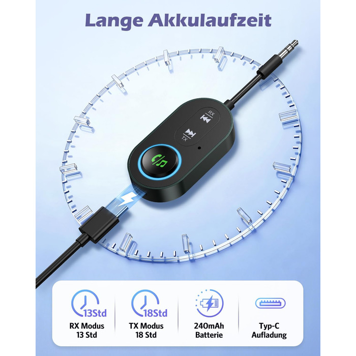 Bluetooth 5.3 адаптер 2-в-1: трансмітер та ресивер для передачі аудіо, чорний