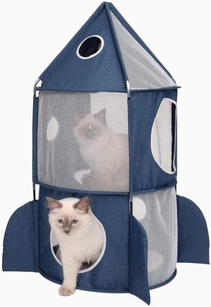 Catit 42001 Vesper Tower, rocket-shaped, with sleeping cushion, for cats, blue