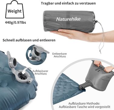 Каремат туристичний Naturehike Thermal 3.5R, самонадувний, 4 сезони (-6°C), з надувною сумкою, для кемпінгу, військовий камуфляж, прямокутний, XL