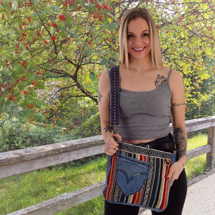 Sunsa Women's Bags Crossbody Bag Handbag Canvas & Jeans. Large Boho Crossbody Bag/Bag Shoulder Bag, Gift Ideas for Women/Girls Sustainable Products (Jeans/Colorful)
