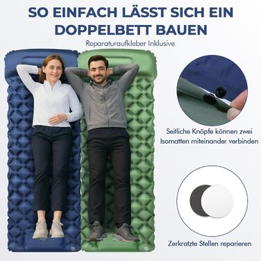 Надувний килимок для кемпінгу самонадувний Ultraleichte 195x60 см з вбудованою подушкою та помпою, водонепроникний, синій