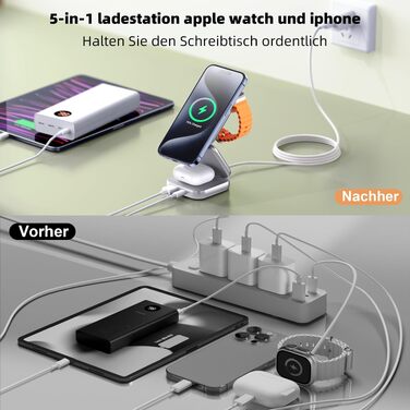 Бездротова зарядна станція 5-в-1 AC Island для iPhone 17/16/15/14/13/12, Apple Watch Ultra/11 та AirPods Pro, MagSafe, складана, срібляста (з адаптером 35W)