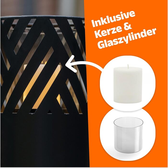 BENTSON Lantern Post Set of 2 | Decorative Post for the Garden in Rust Industrial Design | Lantern for Outdoors and Indoors | Includes Candles | Oriental | 95cm + 75cm (Anthracite (Stripes))