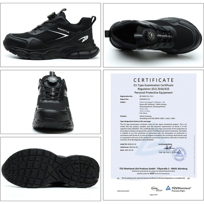 Черевики робочі чоловічі/жіночі легкі, з металевим носком, дихаючі, антиковзкі, чорні, 38-46 EU