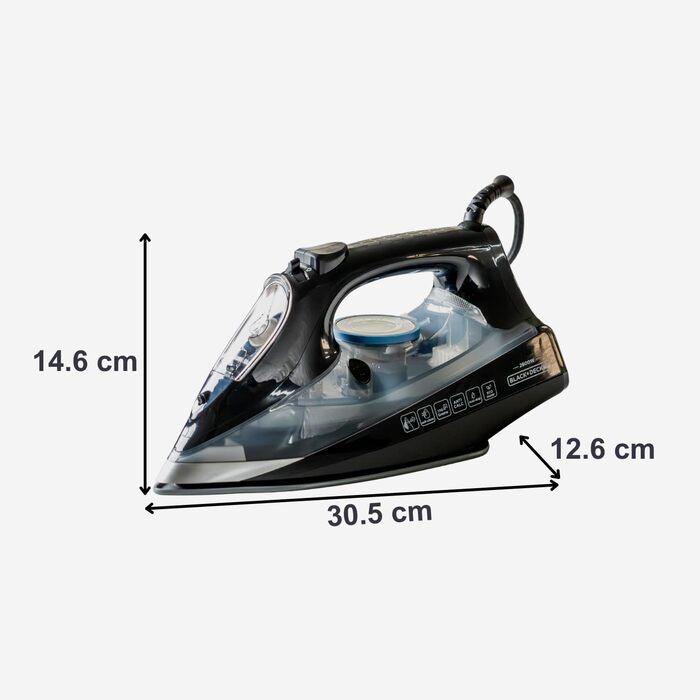 Праска Black+Decker Blau BXIR2200E з парою, 2200 Вт, пластик, 370 мл, 2600 Вт, 170 г/хв