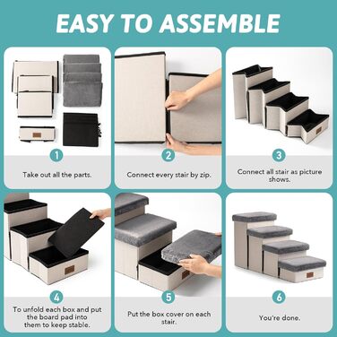 Pet Stairs for Small Dogs with Storage, Folding Dog Stairs for Sofa Couch, Dog Stairs Dog Ramp with Non-Slip Bottom, Leak-Proof, Up to 80kg, 33x63x35cm, 3 Steps, Grey