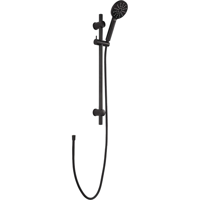 aquaSu® Shower Set Acana | Black | Showerhead: 3 Spray Patterns, Pattern Change via Button & 12 cm Spray Plate | 150 cm Metal Shower Hose | 60 cm Shower Rod | Slider | Anti-limescale Nozzles | 72288 9