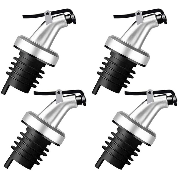 Виливники для олії, набір дозаторів, закриття для олійниць для оливкової олії, вина, оцту, соєвого соусу, виливальники без протікання (4 шт., сріблясті)