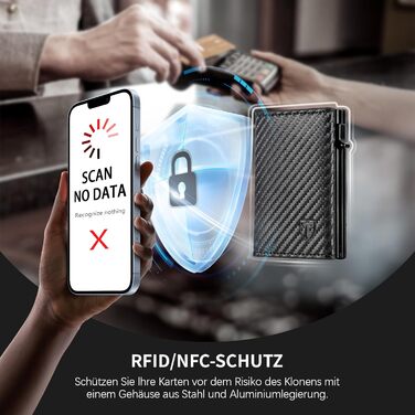 Чоловічий гаманець TENBST - картхолдер ультратонкий з RFID захистом, 10 відділень для карток, вікно для ID, преміум карбон, чорний