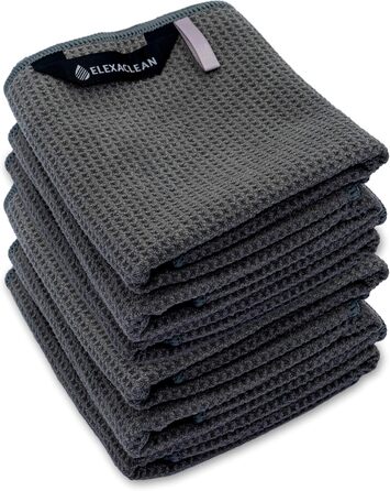ELEXACLEAN Dishcloths (Set of 6, 68x42 cm, anthracite/dark grey) soft microfiber dish towels, waffle towels for the kitchen