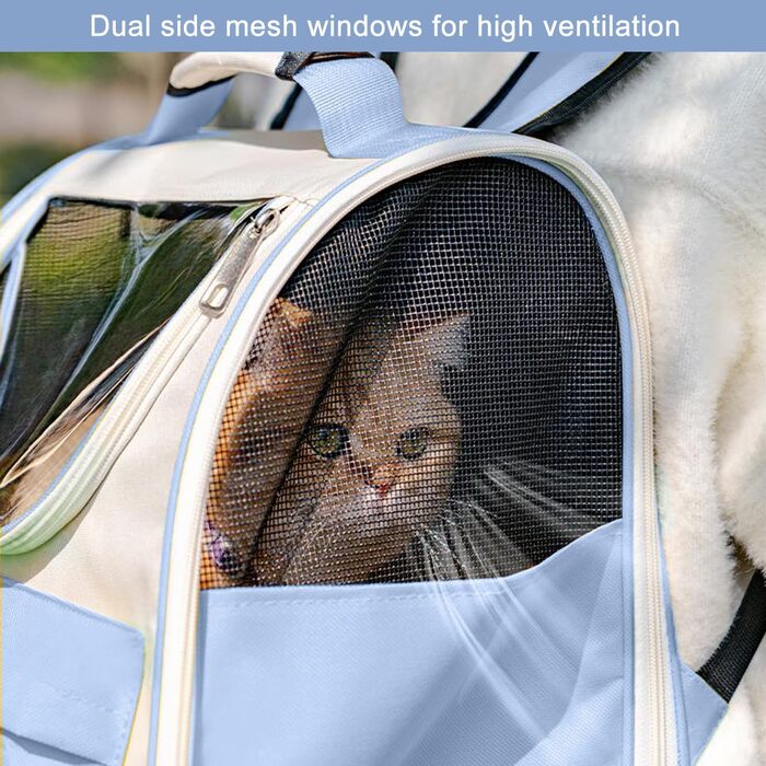 Рюкзак для тварин з сіткою, складаний рюкзак для кота/собаки з мискою для подорожей, водонепроникний оксфорд, до 15 кг, блакитний