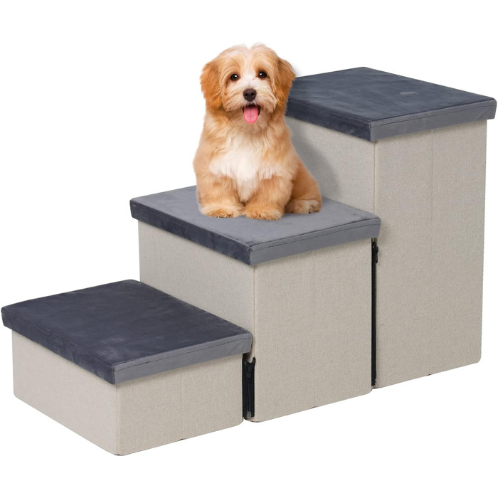 HOMCENT 3-Step Pet Stairs for Dogs and Cats, Foldable Dog Stairs with Ample Storage Space, also Suitable as a Cat Stair, 74x33x44CM