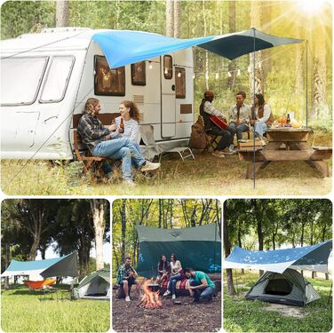 Тент Forceatt Zeltplane 3.7x4.3 м - ультралегкий, водонепроникний, з 6 кріпильними точками, анти-UV для кемпінгу та активного відпочинку (темно-синій & сірий)