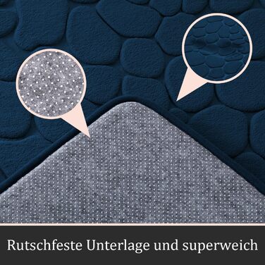 Набір килимків для ванної кімнати chakme (2 шт.), пам'ятна піна Cobblestone, протиковзкі та поглинаючі килимки для ванни та туалету, темно-сині