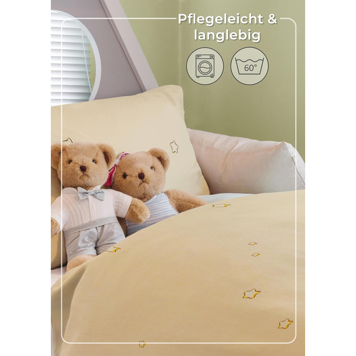 Набір постільної білизни для дітей Gräfenstayn® з мотивами тварин (жирафа та слон) та інтегрованою блискавкою, 100% бавовна (ренфорс) - ковдра 135x100 см, подушка 60x40 см