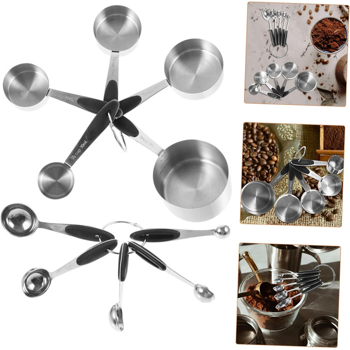 Cabilock 3-Piece Measuring Spoon Set, Stainless Steel Kitchen Helper Set, Kitchen Utensil Set, Measuring Spoons Set, Dessert Cups with Lid, Measuring Spoon Cup, Stainless Steel