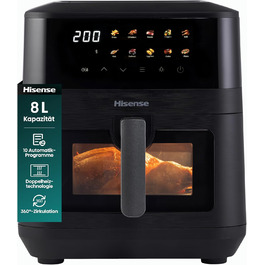 Фритюрниця без олії Hisense HAF2700DCD, 2700 Вт, 11 л, 8 програм, антипригарне покриття, дисплей, енергоефективна, SyncServe, чорна