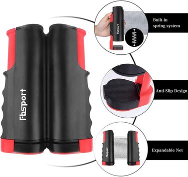 FBSPORT Набір для настільного тенісу Професійний: 2 ракетки, сітка, 6 м'ячів, сумка. Для гри в приміщенні та на вулиці. Чорний