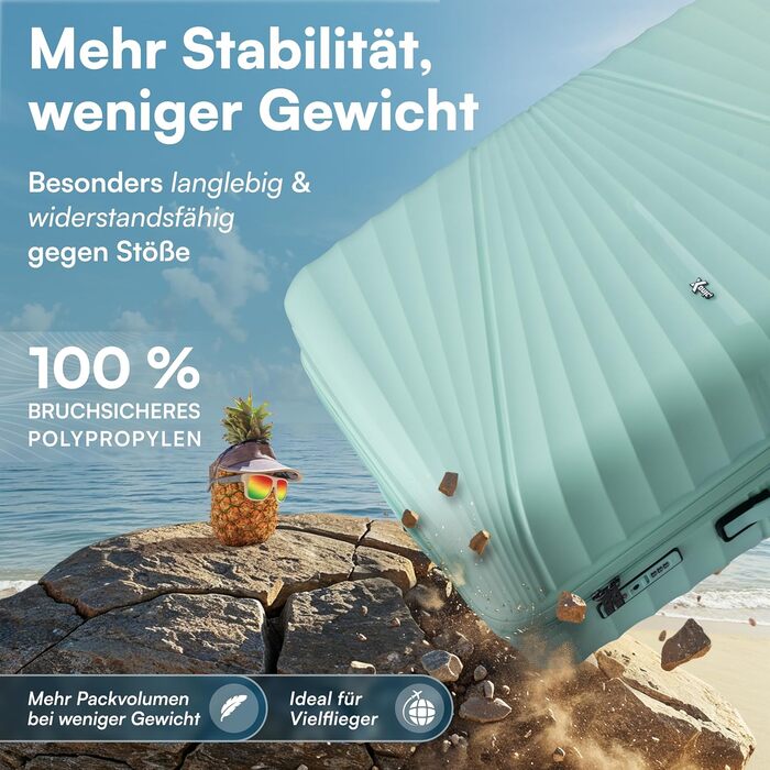 Валіза Xonic® Hartschalenkoffer M, 40 л: міцний корпус, подвійні колеса 360°, TSA-замок, колір м'ятно-зелений