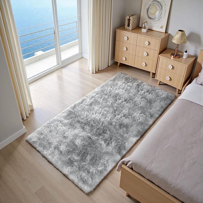 Тепличний килим Treeboy Hochflor сірого кольору 80x160 см - для вітальні, спальні, дитячої кімнати. Антиковзаюча, м'яка, миється.