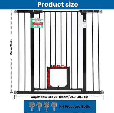 Дитячий захисний бар'єр UBRAVOO для дверей та сходів, 100 см, безпечний, автоматичне закриття, потрійна защіпка, ширина 76-104 см, чорно-білий