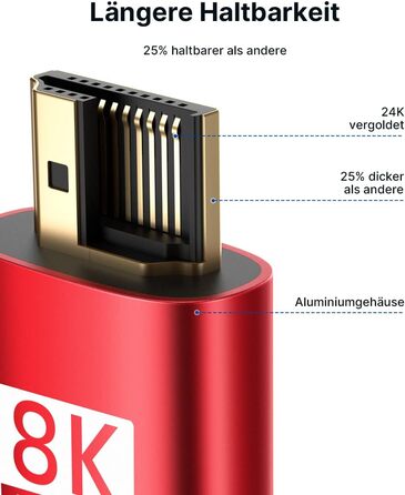 Кабель HDMI JSAUX 8K 3 метри (2 шт.) | 48Gbps, 8K@60Hz, 4K@120Hz, HDR10+, eARC, HDCP 2.2/2.3, Dolby Vision, сумісний з PS5, PS4, UHD TV, монітором - Червоний