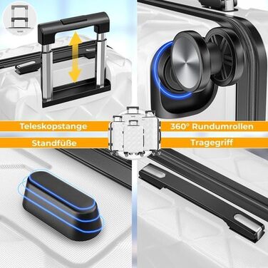 Набір валіз KESSER® 4 шт. | ABS валізи з кодовим замком, ваговою валізою та органайзером для подорожей | Ручна та велика валіза для бізнесу та подорожей, 360° обертання (Білий сніг)