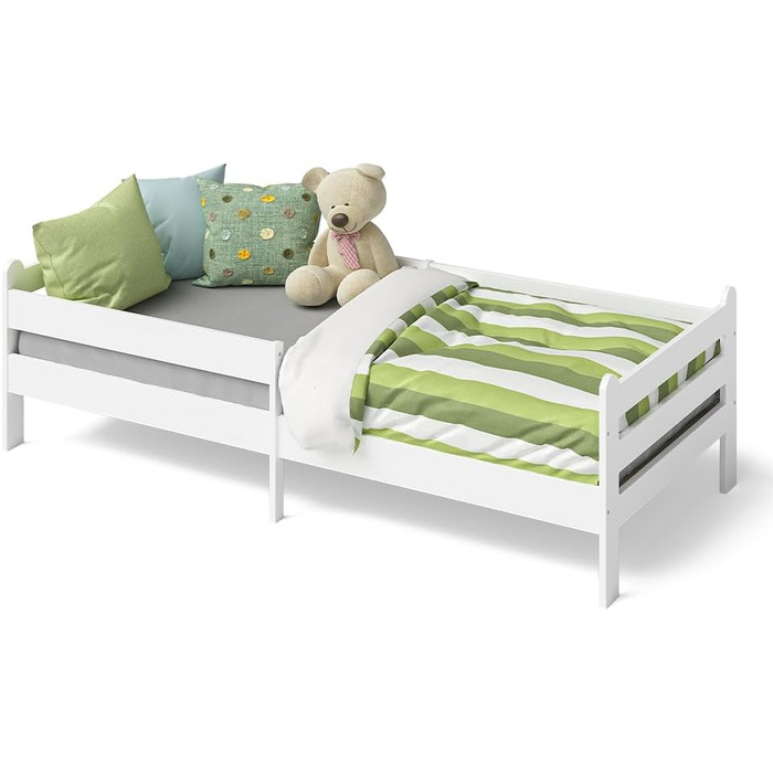 Bellabino Kinderbett Kuru 90x200, Single bed for children incl. fall guard and slatted frame, white children's bed, bed for boys and girls without drawers White