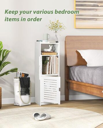 Aimu waterproof bathroom cabinets, bathroom storage units with open storage shelves, freestanding floor cabinets, corner organizers for bedroom, kitchen, hallway, white, 74x20x24 cm