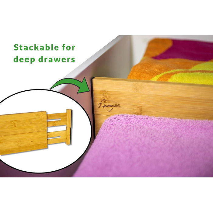 Bamboo Drawer Dividers for Kitchen - Organizational Set of 4 - Spring-Loaded Adjustable & Expandable Drawer Organization