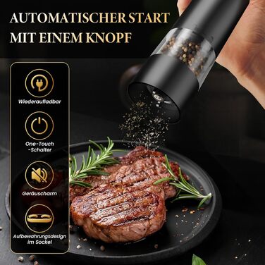 Електричні мельниці для солі та перцю 2 в 1, USB, регулювання помелу, з основою, для спецій, BBQ, кухня