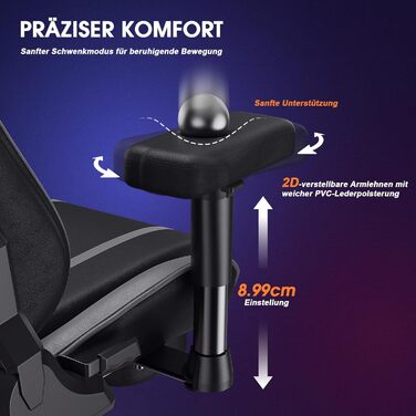 Ігровий крісло Douxlife з масажем та підігрівом, ергономічний офісний крісло з підніжкою, регулювання 90°-175°, підлокітники 2D, для геймерів, 181 кг, сірий