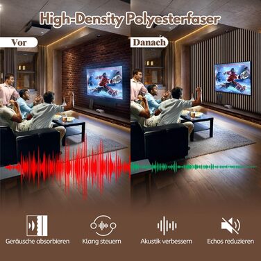 Акустичні панелі з дерева та фетру для стін 120x60 см, шумопоглинаюча обробка інтер'єру, чорний горіх (комплект 4 шт, 2.88 м²)