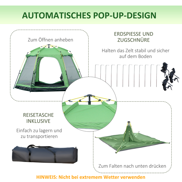 Outsunny Camping Tent 6-Person Family Dome Tent PU2000mm Waterproof, Easy Setup, Steel & Fiberglass, Green, 320x320x180cm