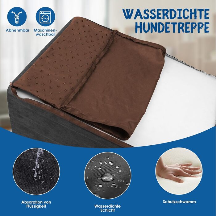 Сходинки для собак ZNM: 3-ступенева переносна драбинка для маленьких собак та котів, 40 см, чорний колір