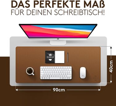 Підкладка під стіл HAMZAM PU Leder 90x40 см - преміум якість, з інтегрованим ковриком для миші (Колір: Коричневий)