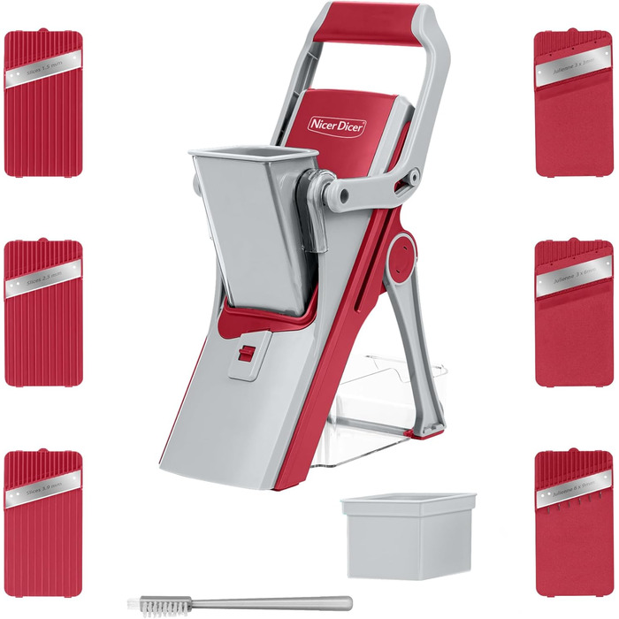 Nicer Dicer Mandoline Vegetable Chopper - 12-Piece Set with Interchangeable Blades - Vegetable Slicer, Julienne Cutter, Cucumber Slicer - Turquoise/Green (Red/Gray)