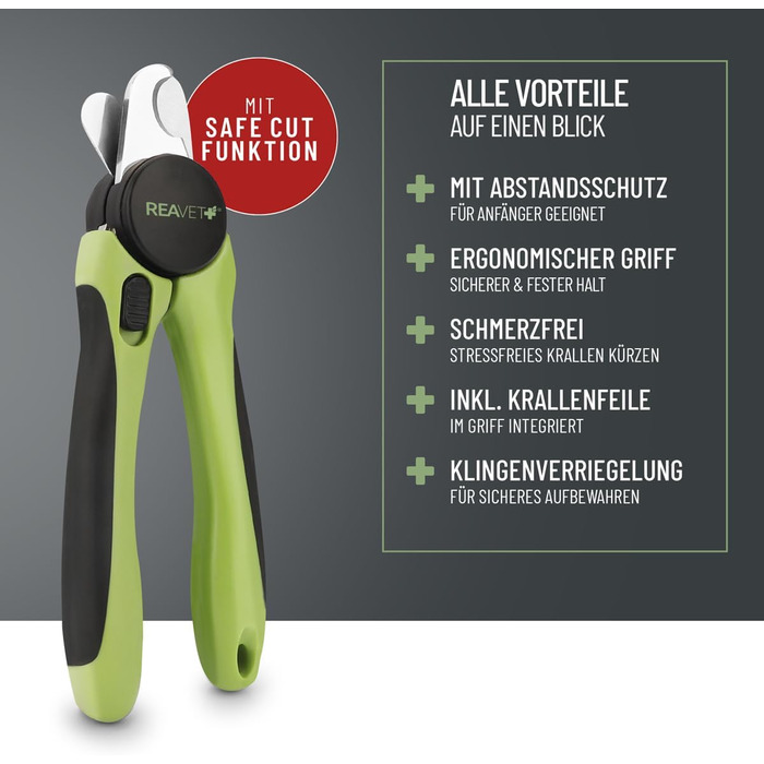 Ножиці ReaVET для обрізання кігтів собак та котів - з пилочкою та упором | Нержавіюча сталь | Інструмент для догляду за кігтями