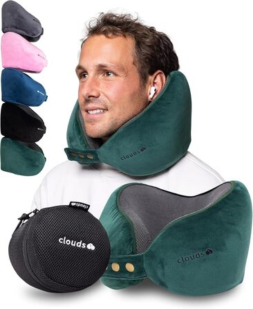 Подушка для шиї CLOUDS для подорожей - Memory Foam, 2 розміри, дихаючий чохол, 5 кольорів (зелений, L/XL)