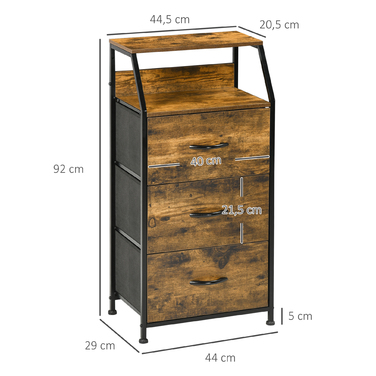 HOMCOM Fabric Chest of Drawers Storage Cabinet with 3 Drawers, Shelf Storage Dresser with Steel Frame Closet for Bedroom, Living Room Rustic Brown | Aosom