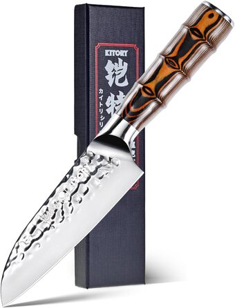 Професійний ніж Santoku Kitory 14 см для суші та кухні з молотильною гострою лезою з вуглецевої нержавіючої сталі та бамбуковою ручкою, у подарунковій коробці