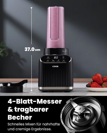 Професійний блендер GDOR 1200W з 5 програмами, 1,5л скляний контейнер та 700мл стакан для напоїв. Ідеально для смузі, шейків та кришеного льоду. Самостійне очищення.