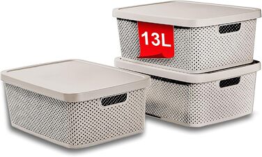 Преміум набір 3х XXL кошиків-органайзерів з кришкою, 13 л, для зберігання, колір Кафе Латте, для офісу, шафи, кухні та дому
