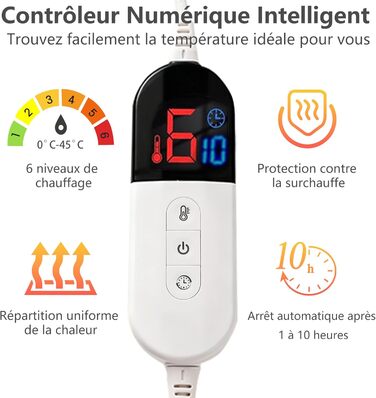 Електрична ковдра COZYTY 150x200 см з таймером та захистом від перегріву, фланель, 6 режимів нагріву, сіра