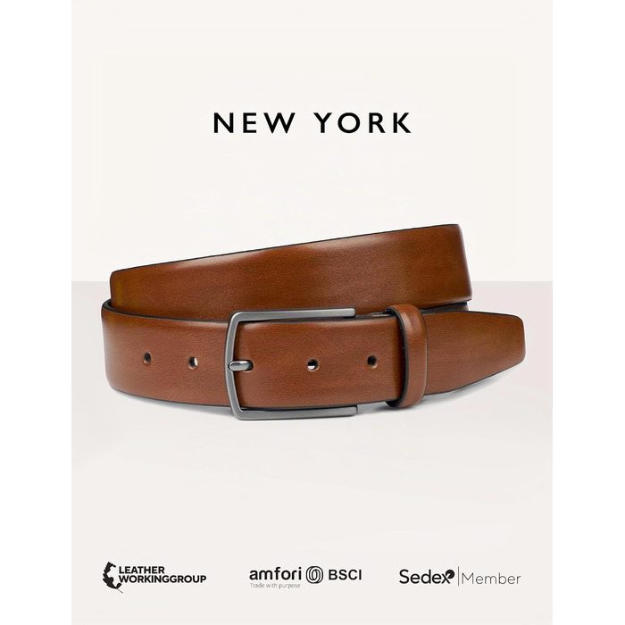 Шкіряний чоловічий ремінь FENIX NEW YORK Desert Cognac (80 см), ширина 35 мм, регульований ремінь для костюма та джинсів, гіпоалергенна пряжка