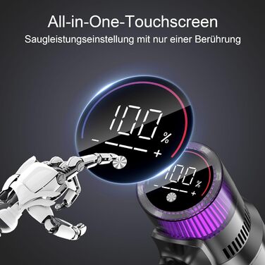 Бездротовий пилосос Vistefly V15s Max з акумулятором, 55000Pa, 75 хвилин роботи, 580W, сенсорний екран, 8 в 1, автоматичне розпізнавання пилу, для шерсті тварин, твердих поверхонь та килимів