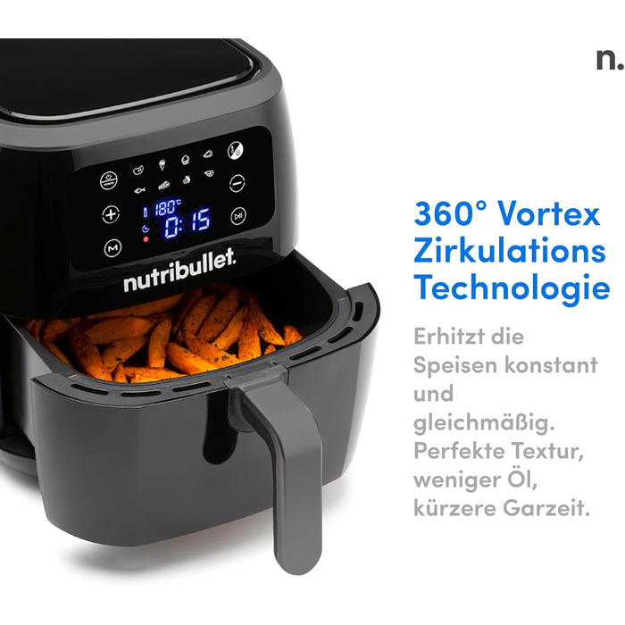 Nutribullet Hot Air Fryer 7L XXL Air Fryer with a wide selection of cooking modes, digital LED touchscreen, 8 programs, preheat & keep warm, grill, no oil, 1800 W, Black