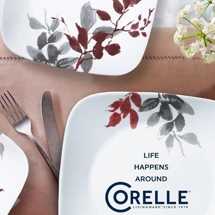 Сервіз Corelle Kyoto Leaves на 4 особи, 16 предметів: набір посуду (8 тарілок, мисок), білий, ударостійкий та стійкий до сколів
