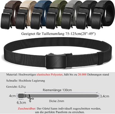 Еластичний пряжучий пояс LionVII з автоматичною пряжкою, робочий пояс для чоловіків, обхват талії 75-125 см (28-49'), чорний