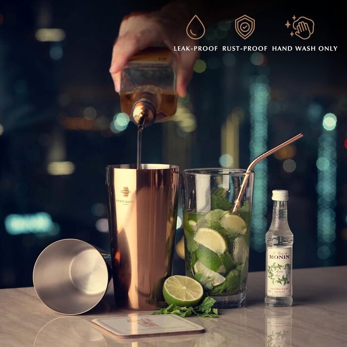 Belgravia Cocktail Set – Cocktail Shaker Set with Boston Stainless Steel Cocktail Shaker and Cocktail Accessories | Copper Cocktail Mix Set in a Luxurious Gift Box